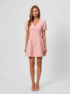 Jill | Sweet Textured Floral Mini Dress Wedding Guest Look - HoneyvineDress