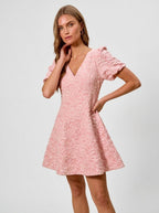 Jill | Sweet Textured Floral Mini Dress Wedding Guest Look - HoneyvineDress
