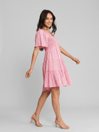 Victoria | Feminine Pink Stripe Babydoll Mini Dress - HoneyvineDress