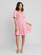 Victoria | Feminine Pink Stripe Babydoll Mini Dress - HoneyvineDress