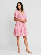 Victoria | Feminine Pink Stripe Babydoll Mini Dress - HoneyvineDress
