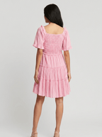 Victoria | Feminine Pink Stripe Babydoll Mini Dress - HoneyvineDress