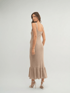 Penelope | Ruffled Hem Sleeveless Crochet Knit Midi Dress - HoneyvineDress
