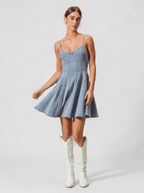 Genevieve | Trendy A Line Cotton Denim Mini Dress - HoneyvineDress
