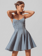 Genevieve | Trendy A Line Cotton Denim Mini Dress - HoneyvineDress