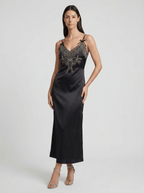 Mia | Classic Embroidered Cami Satin Midi Slit Dress - HoneyvineDress