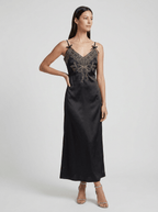 Mia | Classic Embroidered Cami Satin Midi Slit Dress - HoneyvineDress