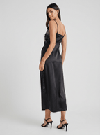 Mia | Classic Embroidered Cami Satin Midi Slit Dress - HoneyvineDress
