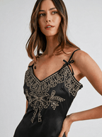 Mia | Classic Embroidered Cami Satin Midi Slit Dress - HoneyvineDress
