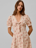 Georgette | Dreamy Cotton Lace Trimed Short Sleeves Mini Dress - HoneyvineDress