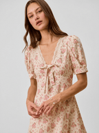 Georgette | Dreamy Cotton Lace Trimed Short Sleeves Mini Dress - HoneyvineDress
