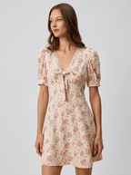 Georgette | Dreamy Cotton Lace Trimed Short Sleeves Mini Dress - HoneyvineDress