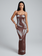 Marie | Bold Printed Satin Maxi Summer Resort Dress - HoneyvineDress