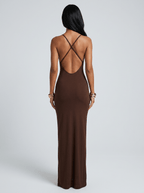 Marie | Bold Printed Satin Maxi Summer Resort Dress - HoneyvineDress