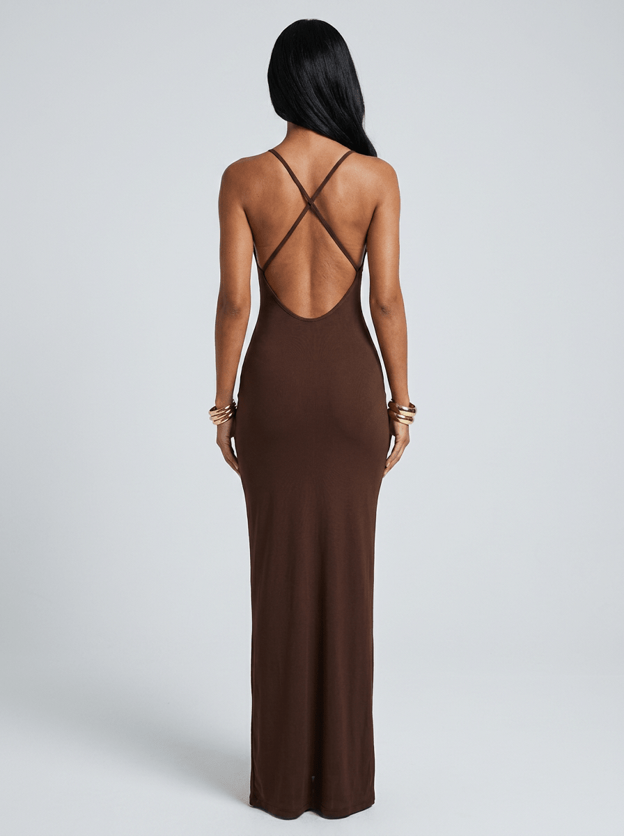Marie | Bold Printed Satin Maxi Summer Resort Dress - HoneyvineDress