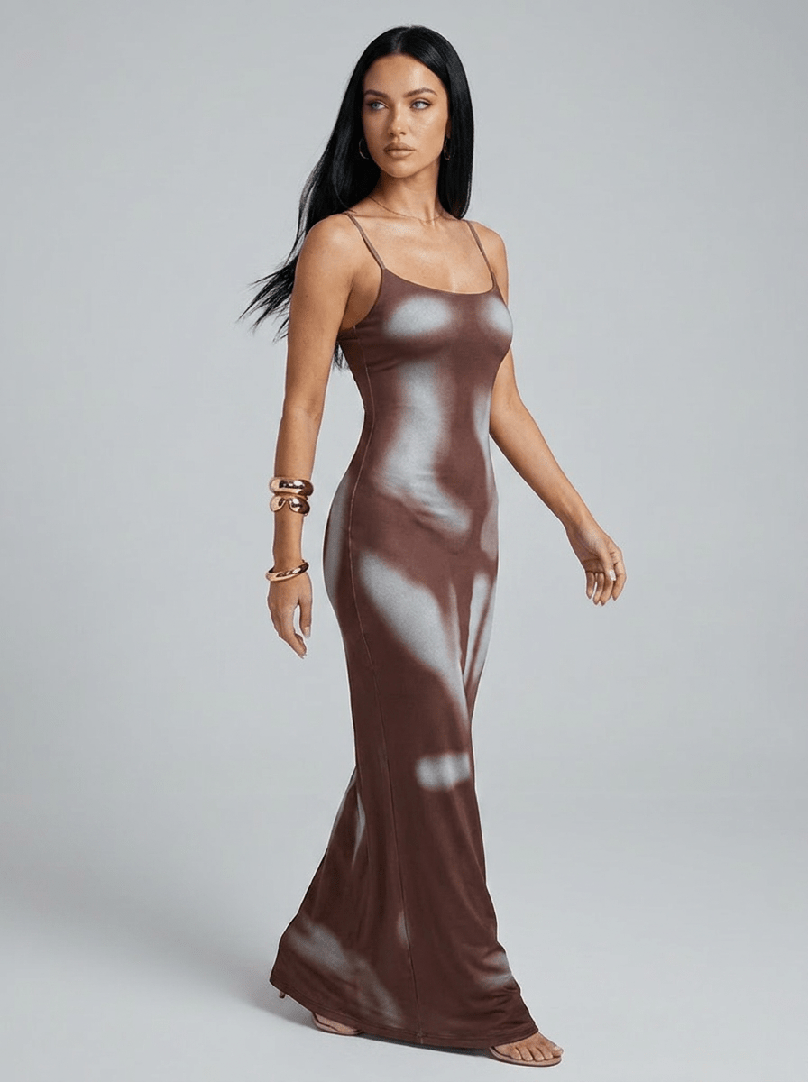 Marie | Bold Printed Satin Maxi Summer Resort Dress - HoneyvineDress
