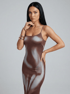 Marie | Bold Printed Satin Maxi Summer Resort Dress - HoneyvineDress
