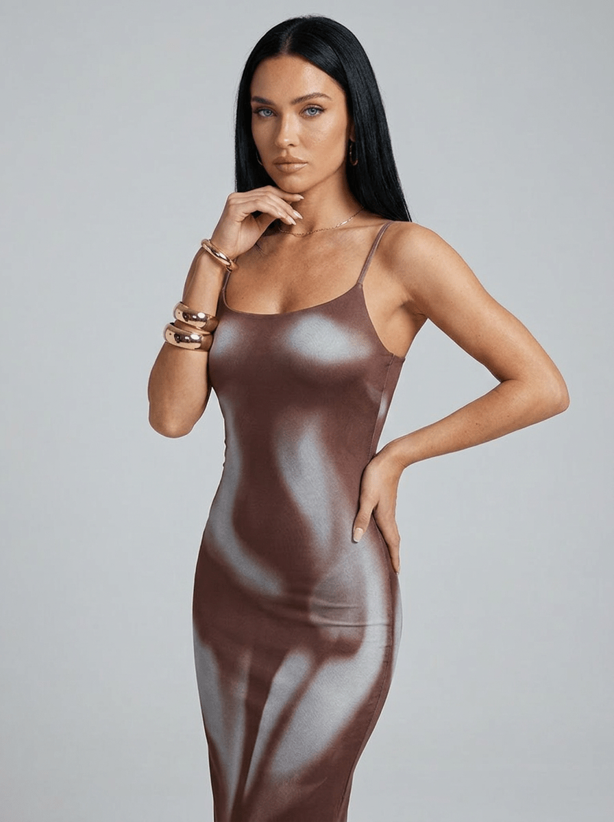 Marie | Bold Printed Satin Maxi Summer Resort Dress - HoneyvineDress