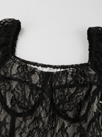Hailey | Dramatic Sheer Black Floral Lace Gothic Mini Dress - HoneyvineDress
