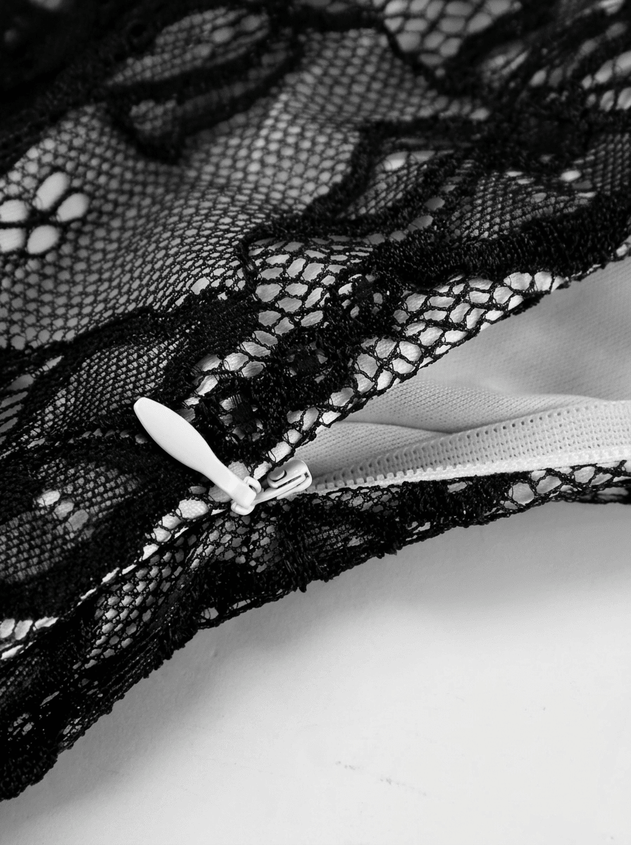 Hailey | Dramatic Sheer Black Floral Lace Gothic Mini Dress - HoneyvineDress