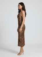 Darcy | Dramatic Leopard Spaghetti Strap Midi Dress - HoneyvineDress