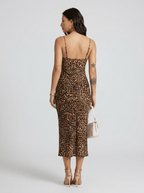 Darcy | Dramatic Leopard Spaghetti Strap Midi Dress - HoneyvineDress