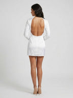 Amelia | Glamorous Satin Long Sleeve Formal Mini Dress - HoneyvineDress