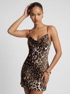 Emery | Sexy Leopard Satin Mini Dress - HoneyvineDress