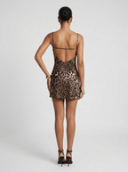 Emery | Sexy Leopard Satin Mini Dress - HoneyvineDress