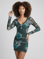Valentina | Unique Floral Mesh Summer Mini Dress - HoneyvineDress