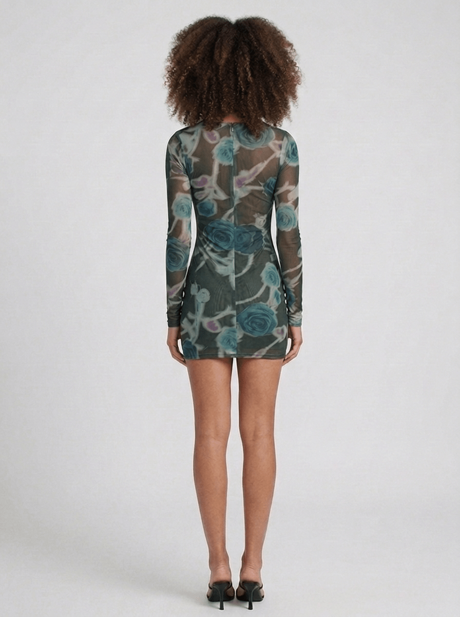 Valentina | Unique Floral Mesh Summer Mini Dress - HoneyvineDress