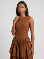 Haven | Elegant Brown Pleated Maxi Dress - HoneyvineDress