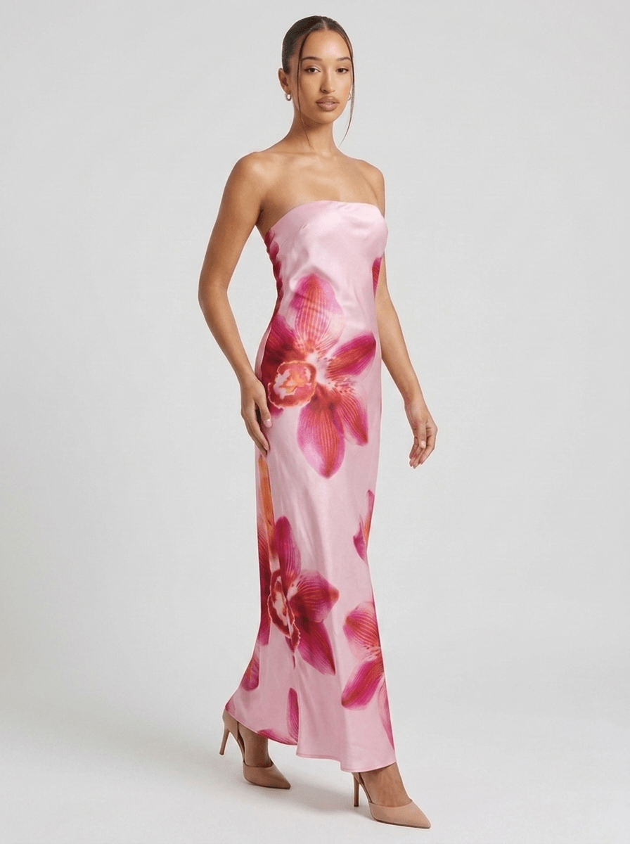 Aria | Elegant Satin Summer Maxi Dress - HoneyvineDress