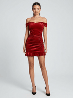 Penelope | Glamorous Glitter Velvet Ruched Prom Dress - HoneyvineDress