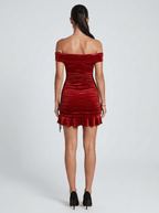 Penelope | Glamorous Glitter Velvet Ruched Prom Dress - HoneyvineDress