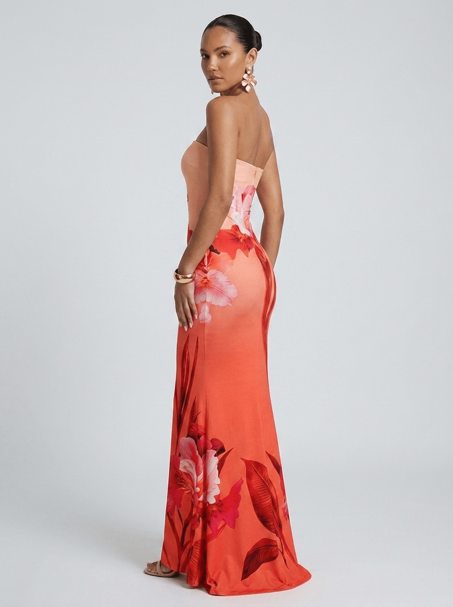 Donna | Vibrant Floral Maxi Mermaid Evening Dress - HoneyvineDress