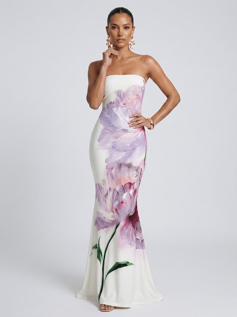 Donna | Vibrant Floral Maxi Mermaid Evening Dress - HoneyvineDress
