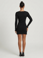 Carolyn | Modern Black Ribbed Mini – Long Sleeve - HoneyvineDress