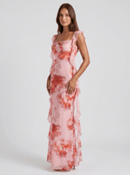 Audrey | Romantic Floral Summer Midi Ruffle Dress - HoneyvineDress