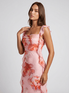 Audrey | Romantic Floral Summer Midi Ruffle Dress - HoneyvineDress