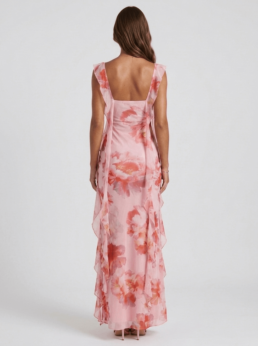 Audrey | Romantic Floral Summer Midi Ruffle Dress - HoneyvineDress