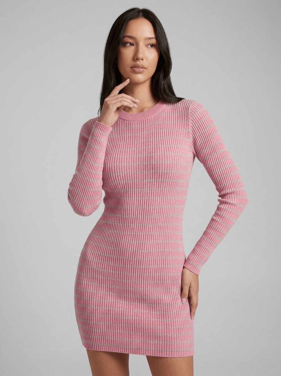 Natalie | Relaxed Pink Striped Bodycon Mini Dress - HoneyvineDress