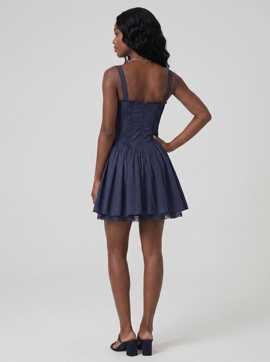 Ava | Nostalgic Cotton Corset Lace Mini Dress - HoneyvineDress