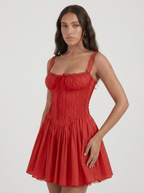 Ava | Nostalgic Cotton Corset Lace Mini Dress - HoneyvineDress