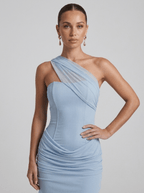Susan | Chic One Shoulder Ruched Mini Cocktail Dress - HoneyvineDress