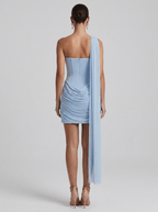 Susan | Chic One Shoulder Ruched Mini Cocktail Dress - HoneyvineDress