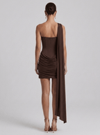 Susan | Chic One Shoulder Ruched Mini Cocktail Dress - HoneyvineDress