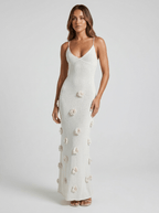 Cecilia | Elegant 3D Rose Holiday Maxi Dress - HoneyvineDress