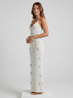 Cecilia | Elegant 3D Rose Holiday Maxi Dress - HoneyvineDress