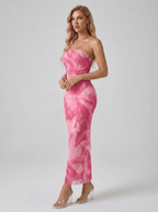 Bridget | Vibrant Pink Mesh Midi Summer Dress - HoneyvineDress